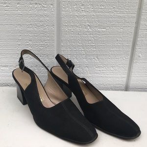 Ferragamo sling back black fabric shoes sandals